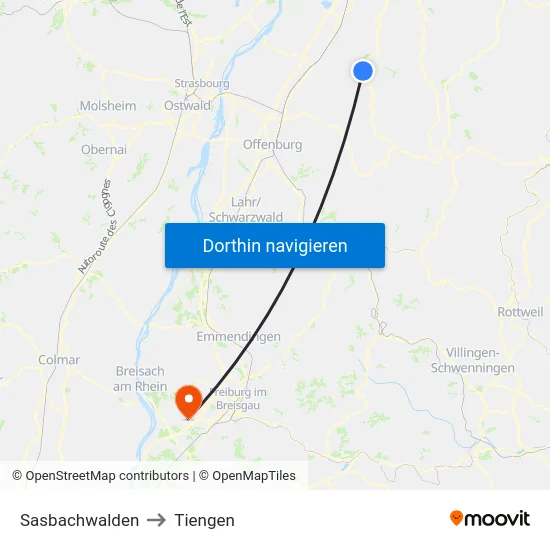 Sasbachwalden to Tiengen map