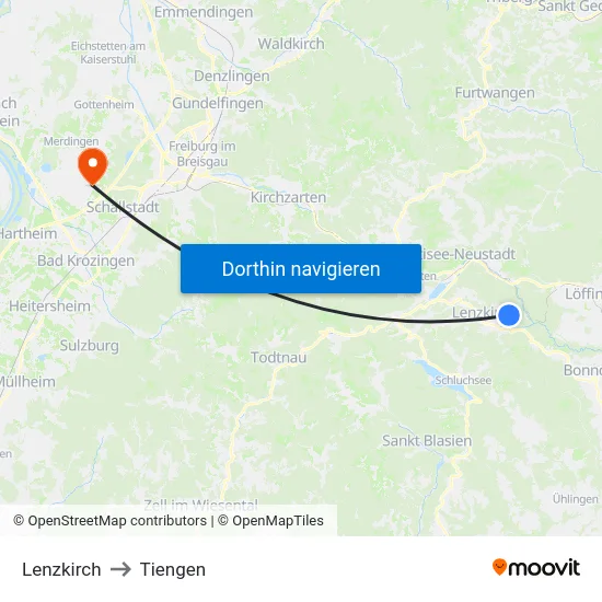 Lenzkirch to Tiengen map