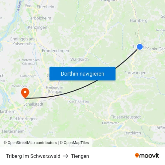 Triberg Im Schwarzwald to Tiengen map