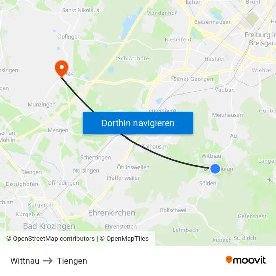 Wittnau to Tiengen map