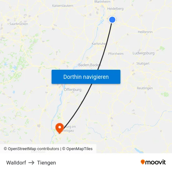 Walldorf to Tiengen map