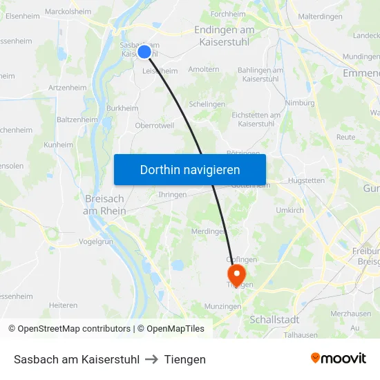 Sasbach am Kaiserstuhl to Tiengen map