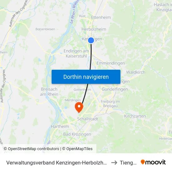 Verwaltungsverband Kenzingen-Herbolzheim to Tiengen map