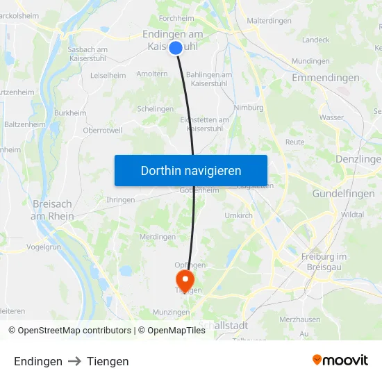 Endingen to Tiengen map