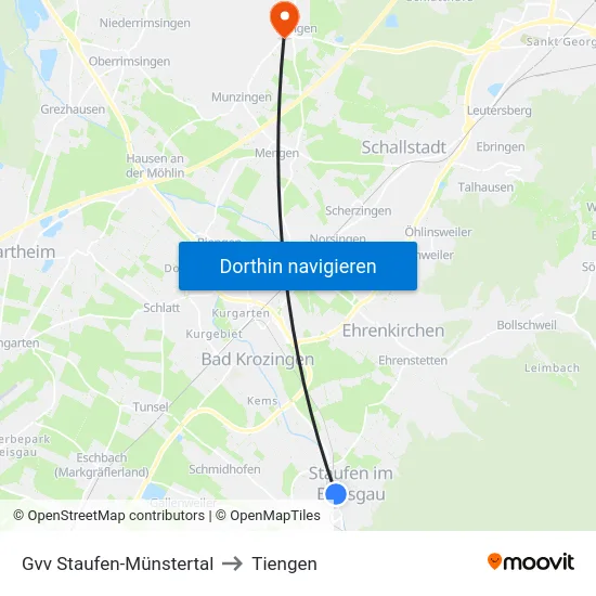 Gvv Staufen-Münstertal to Tiengen map