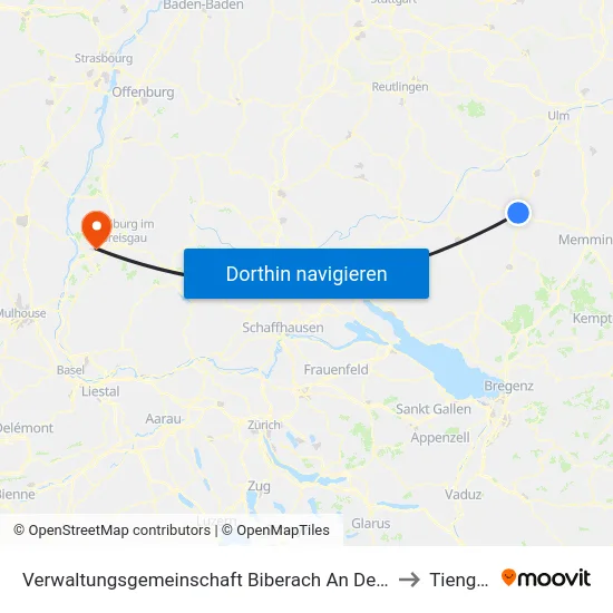 Verwaltungsgemeinschaft Biberach An Der Riß to Tiengen map