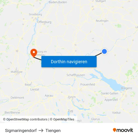 Sigmaringendorf to Tiengen map