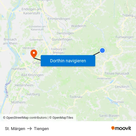 St. Märgen to Tiengen map