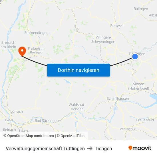 Verwaltungsgemeinschaft Tuttlingen to Tiengen map