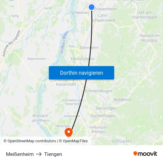 Meißenheim to Tiengen map