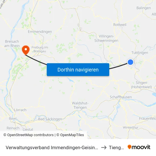 Verwaltungsverband Immendingen-Geisingen to Tiengen map