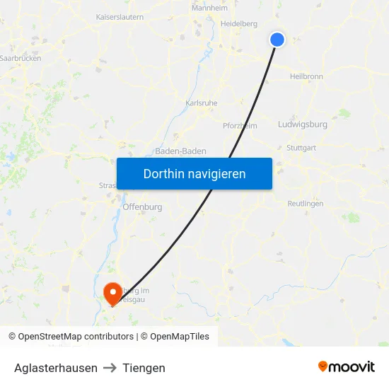 Aglasterhausen to Tiengen map