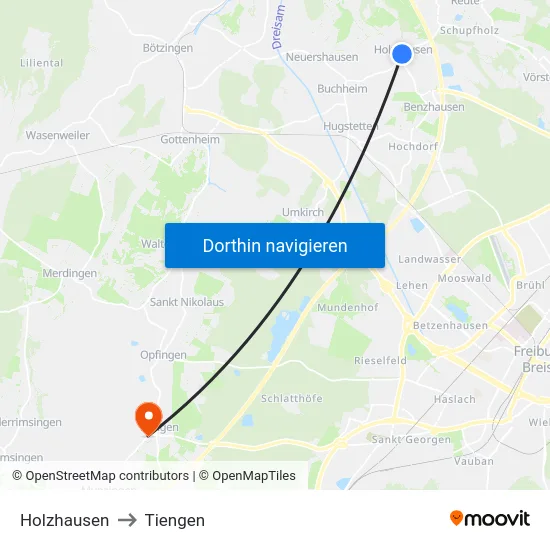 Holzhausen to Tiengen map