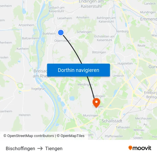 Bischoffingen to Tiengen map