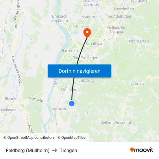 Feldberg (Müllheim) to Tiengen map