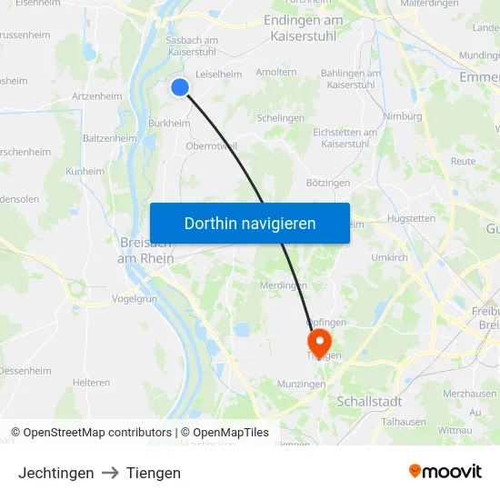 Jechtingen to Tiengen map