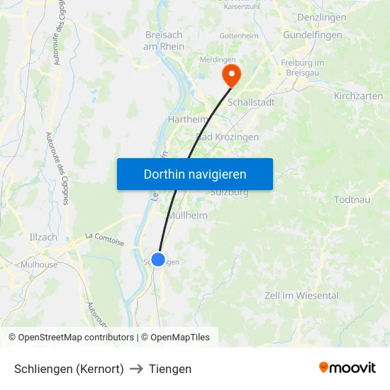 Schliengen (Kernort) to Tiengen map