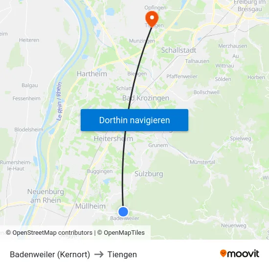 Badenweiler (Kernort) to Tiengen map