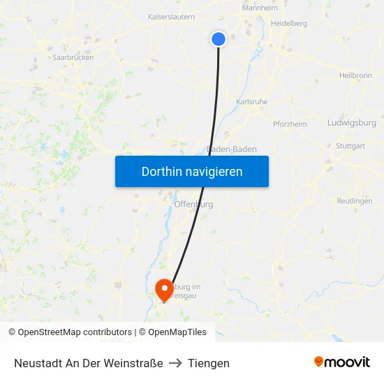 Neustadt An Der Weinstraße to Tiengen map