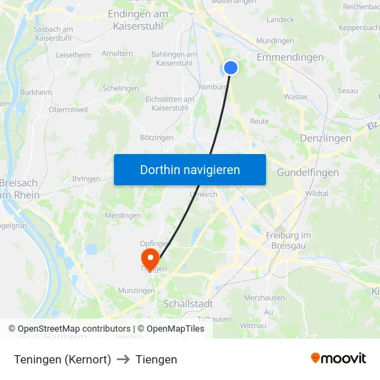Teningen (Kernort) to Tiengen map