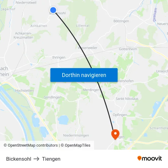 Bickensohl to Tiengen map