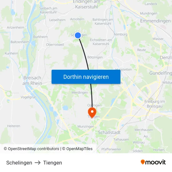 Schelingen to Tiengen map