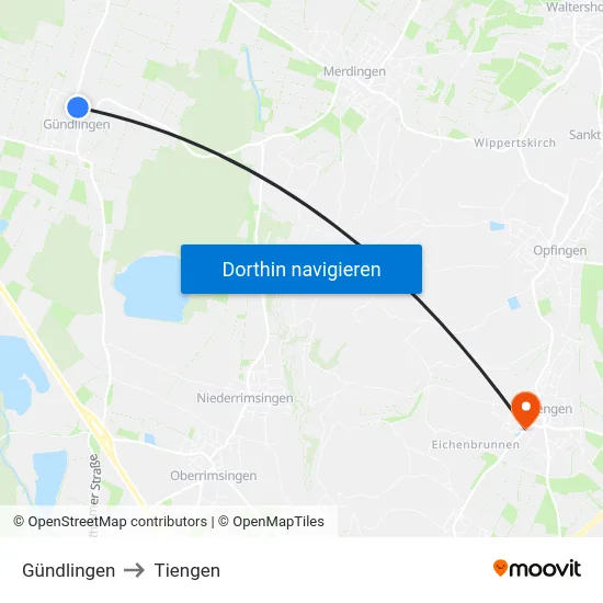 Gündlingen to Tiengen map