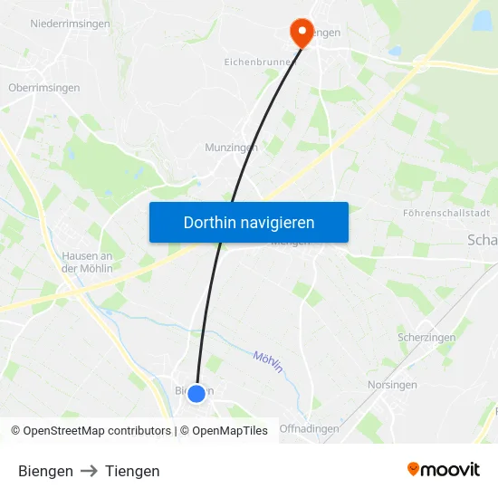 Biengen to Tiengen map