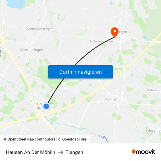 Hausen An Der Möhlin to Tiengen map