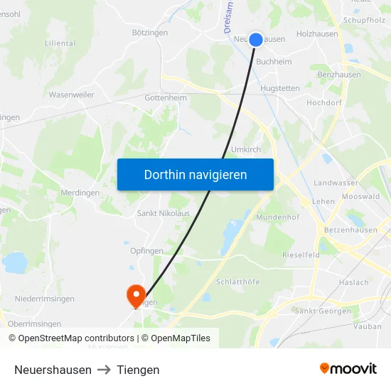 Neuershausen to Tiengen map