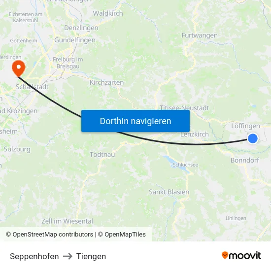 Seppenhofen to Tiengen map