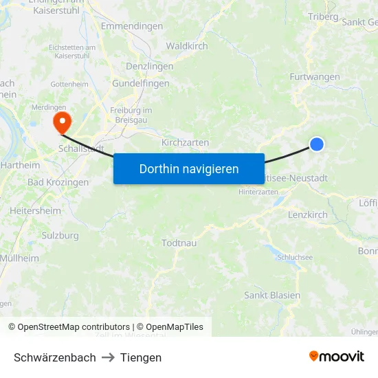 Schwärzenbach to Tiengen map