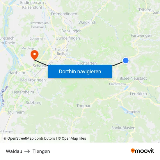 Waldau to Tiengen map