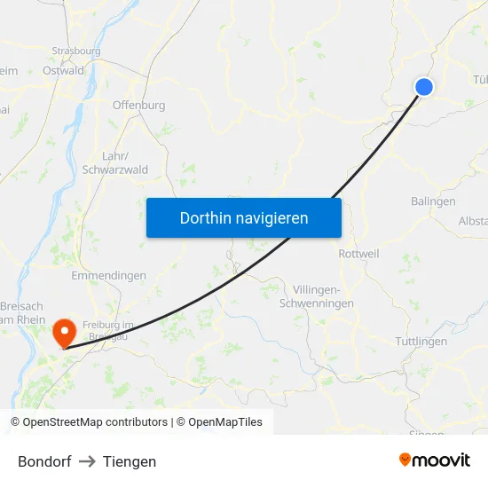 Bondorf to Tiengen map