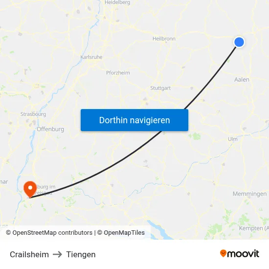 Crailsheim to Tiengen map