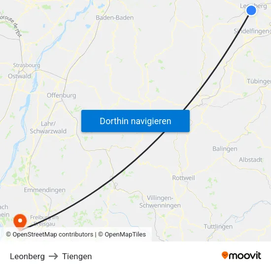 Leonberg to Tiengen map