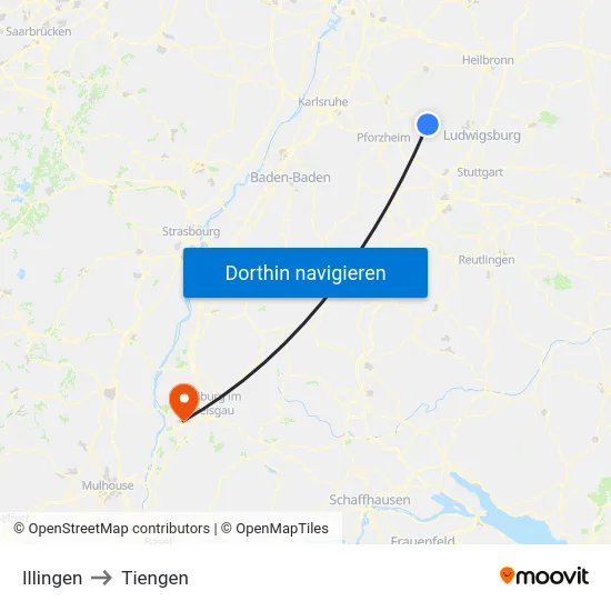 Illingen to Tiengen map