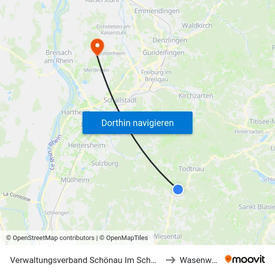 Verwaltungsverband Schönau Im Schwarzwald to Wasenweiler map