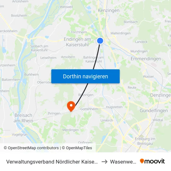 Verwaltungsverband Nördlicher Kaiserstuhl to Wasenweiler map