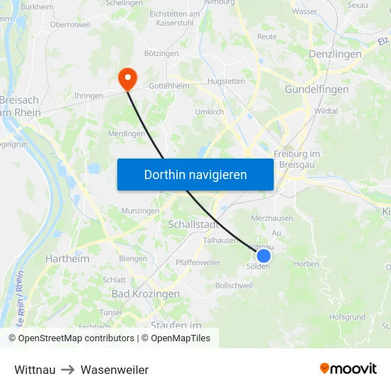 Wittnau to Wasenweiler map