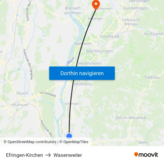 Efringen-Kirchen to Wasenweiler map