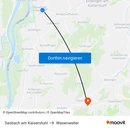 Sasbach am Kaiserstuhl to Wasenweiler map