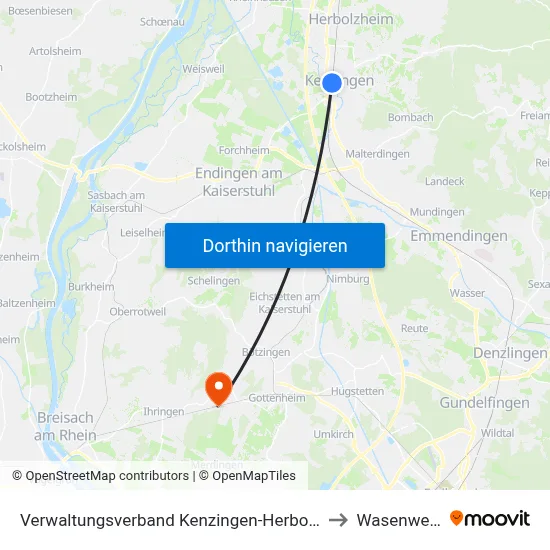 Verwaltungsverband Kenzingen-Herbolzheim to Wasenweiler map