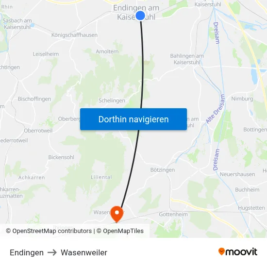 Endingen to Wasenweiler map