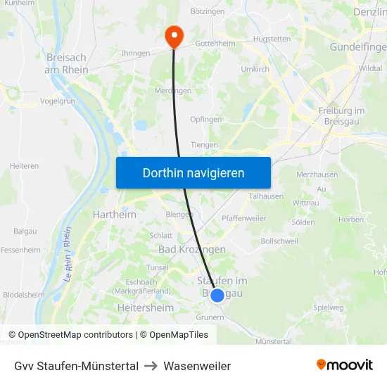 Gvv Staufen-Münstertal to Wasenweiler map