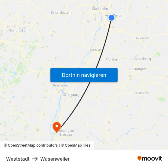 Weststadt to Wasenweiler map
