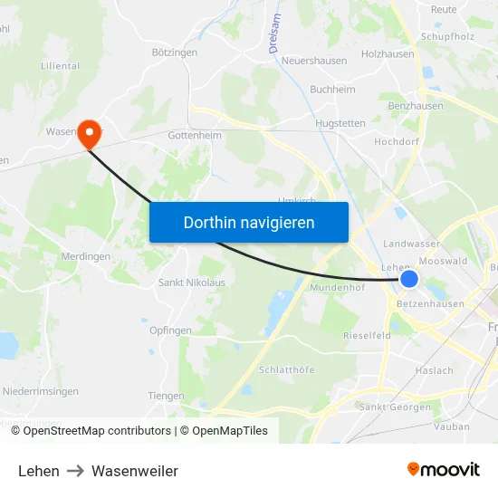 Lehen to Wasenweiler map