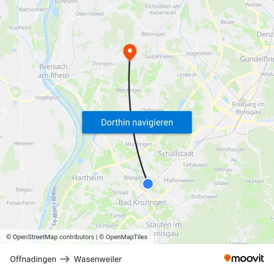 Offnadingen to Wasenweiler map