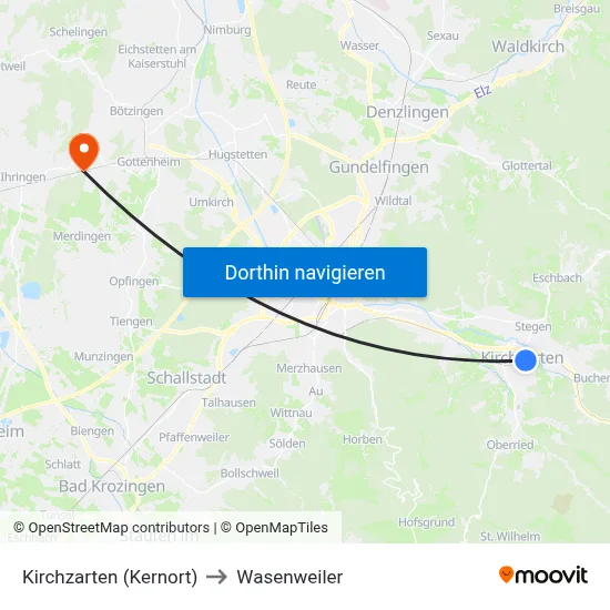 Kirchzarten (Kernort) to Wasenweiler map