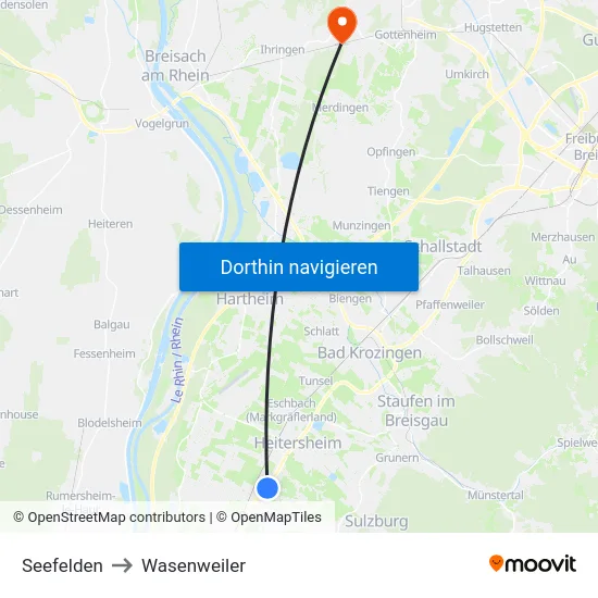 Seefelden to Wasenweiler map
